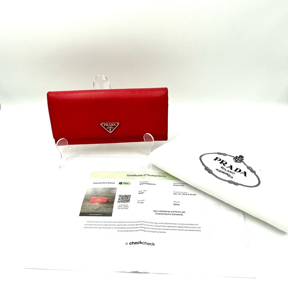 Prada Handbags - Prada Red Saffiano Leather Continental Wallet #1020